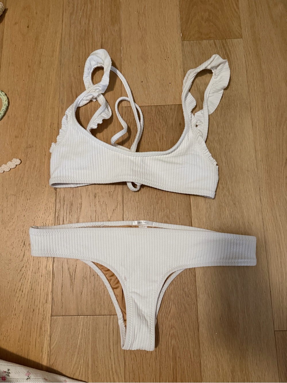 White Ribbed Bikini Set - Women Swim